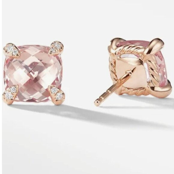 David Yurman Chantelaine 18K Gold Stud Earring with Morganite - Picture 1 of 8